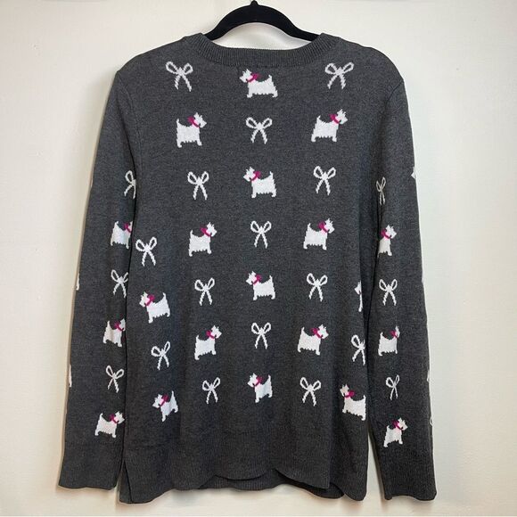 Karen Scott Gray Crew Neck Sweater with Playful Dog Bow Pattern Extra Large - Picture 4 of 10
